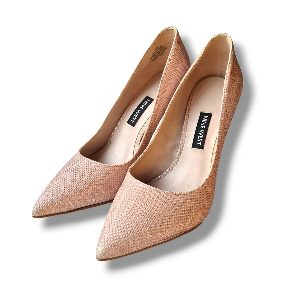 NINE WEST 5 1/2M Light Pink Metallic Shimmer TATIANA Pointed Toe Pumps - Picture 4 of 12